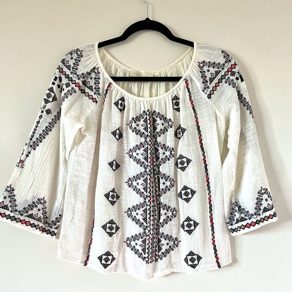Love Sam Embroidered Tunic Bohemian Blouse, Size XS
